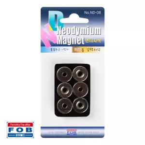 포비 초강력 네오디움 구멍 자석 ND-08 15mm 4T 6개입 놀이용 광고용 교재용