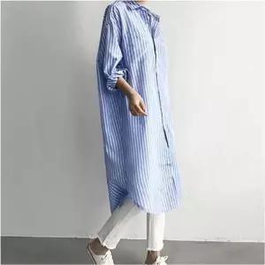 스트라이프 롱셔츠 루즈핏 긴 줄무늬 남방 원피스형 (WFK5SSP)