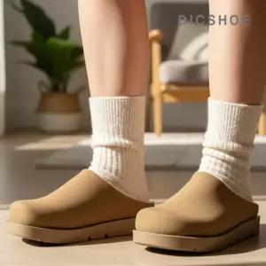 [딕슈]딕슈 공용 퍼 안감 통굽 키높이 방한 털 슬리퍼 S378