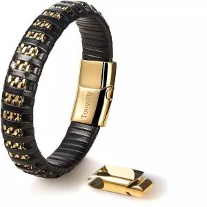 남성용 투요니 프리미엄 가죽 팔찌 블랙 금 도금 땋은 손목 밴드 액세서리 주얼리에 대한 좋은 디어