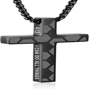 소년 남성을 위한 Gnamy 축구 크로스 목걸이 선물 성경 구절 스테인리스 펜던트 체인 크리스마스 스타킹