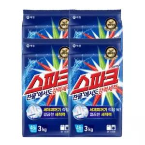 스파크 찬물에 잘녹는 가루세제 일반 드럼 겸용 오리지널 리필 3kg x 4개