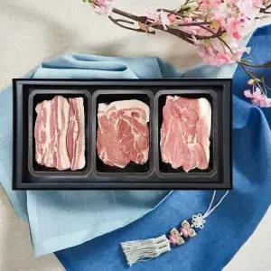 [명품] 제주 흑돼지 선물세트 3구 1.3kg(흑오겹500g/흑박목400g/흑미전지400g)