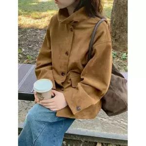 여자코트 트렌치 추동 빈티지 메일라드 캐주얼 싱글 스웨이드 코트 원템4