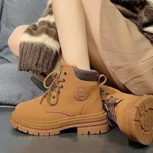 여성 클래식 워커 레이스업 청키 아웃솔 앵클부츠
