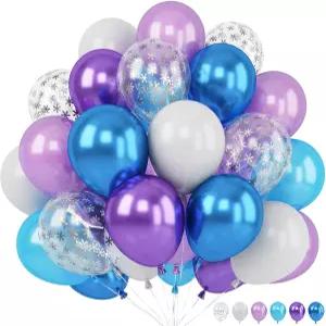 블루 퍼플 눈송이 풍선 세트 12인치 메탈릭 색종이 라텍스 실버 소녀 생일 파티 장식 겨울 용품