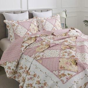 호네이라이프 퀼트 세트 킹 사이즈 - 푹신한 침대 스프레드 106x96, 극세사 3피스, 패치워크 커버렛 소박한 침구 올 시즌