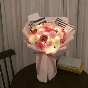비누 장미 조화 꽃다발 LED 로맨틱퀸 A 55cm 인테리어 꽃 선물 장식 기념일 졸업식 발표회