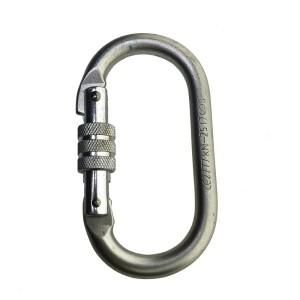 합금강 타원형 모양 25KN 암벽 등반 하이킹 나사 잠금 카라비너 키 체인 스프링 스냅 클립 후크