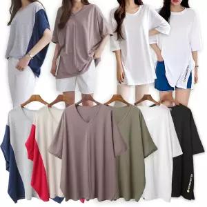 중년 빅사이즈 썸머 오버핏 롱 티셔츠 시원 여자 반팔 사이즈에서 자유로운