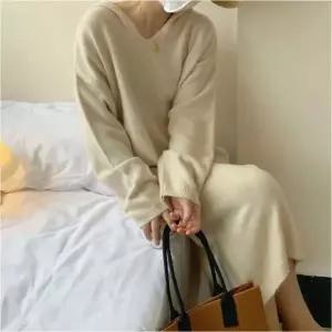 후드 니트 롱원피스 루즈핏 후드니트 롱티 데일리 6컬러 (WFKHDED)