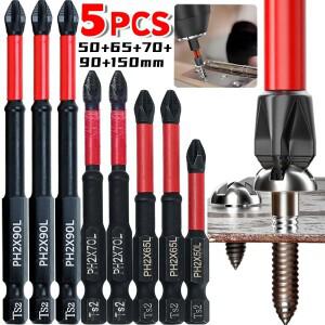 마그네틱 배치 헤드 PH2 임팩드릴 비트 십자  드라이버 논슬립 임팩 전기 팁 교체 50-150mm