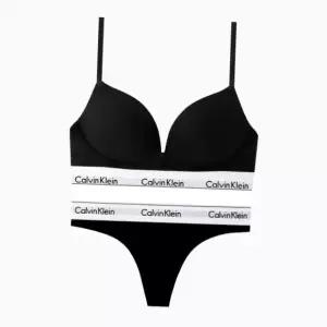 [Calvin Klein]UNDERWEAR CK 여성 모던 코튼 AF 플런지 푸쉬업 브라티팬티 세트 QF7623F3786 BLACK 698340