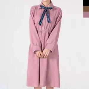 끈리본 포인트 플리츠스커트 하객원피스 체크 휴 WFLQAQX