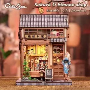 큐트비(Cutebee) DIY 북누크 키트 벚꽃 기모노 샵 3D 우드 퍼즐 미니어처