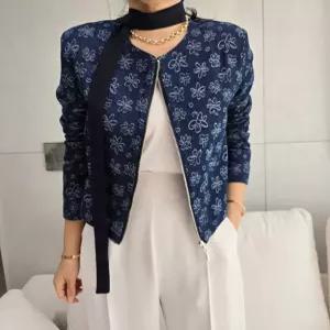 여성 노카라 로미 플라워 크롭 데님 자켓 청재킷 아우터