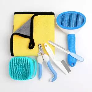 7종 고양이 브러쉬 미용 키트 고양이 샴푸 목욕 브러쉬 고양이용 발톱깎이와 파일 벼룩 빗 애완동물 샴푸