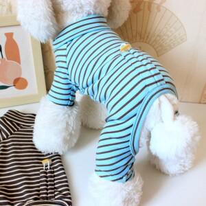 애완동물 가을 겨울 줄무늬 기본 셔츠 소형견 고양이 따뜻한 점프수트 네 다리 홈웨어 잠옷 강아지
