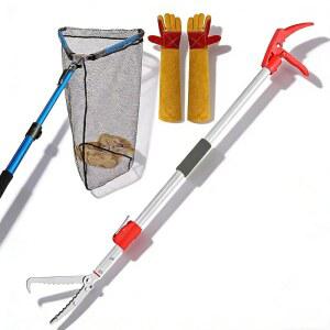 60 집게 접을 수 있는 잡기 파충류 도구로 특별히 사용됨 넓은 입 조작 도구 스테인리스 스틸 고리 동물 취급 장갑 및 망