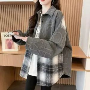 여자 데일리 캐주얼 오버핏 기모 체크 남방