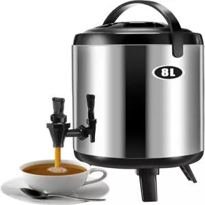 미포시 단열 음료 디스펜서 스테인리스 스틸 온수 커피는 파티용 차 우유 물(2.11갤런 / 8리터)을 위한