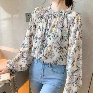 [룽스]꽃무늬 긴팔 블라우스 플라워블라우스 브라우스