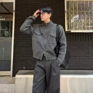 남자 니트 집업 하이넥 무지 풀집업 가디건 봄 아우터