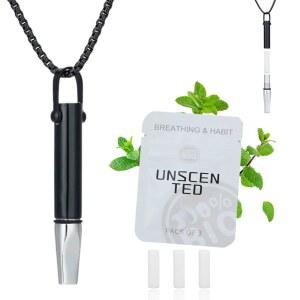 LAMKHOO, 금연 목걸이와 베이핑 도구 중단 - 필터 코튼이 포함된 호흡 목걸이, 교체 가능한 무향 면 필터 포함 스테인리스 스틸 포커스 보조제