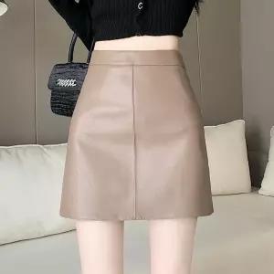 여성 데일리 H라인 하이웨스트 슬림 PU가죽 스커트 추동 A라인 랩 힙 원턱 스포M4
