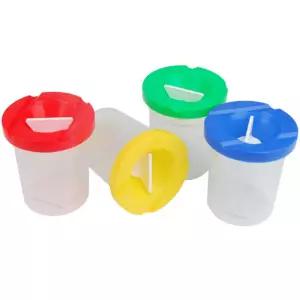 컬러 고급 안전물감통4개 세트붓세척 덮개통 미술도구 감놀이 어린이통 물통 감보관통