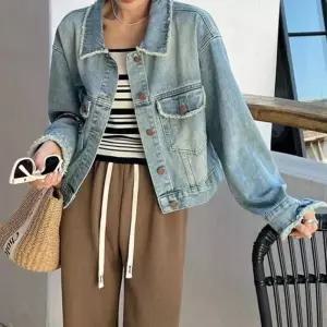 워싱 포인트 유니크하고 빈티지한 여성 크롭 데님자켓바람막이 후드탈부착 청쟈 재킷 후디탈 캐주얼 캐쥬얼