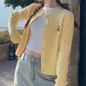 귀여운 곰돌이 자수 꽈배기 라운드 크롭 니트 가디건 데일리룩 캐주얼 러블리 데이트 캠퍼스 봄가디건 가을