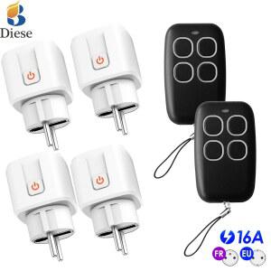 무선 전기 소켓 리모컨 스위치, EU FR 미니 플러그, 램프 거실 커피 머신 조명 선풍기, 433Mhz, 220V, 110V, 16A