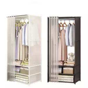 자취방 조립식 커튼옷장 먼지차단 화이트 시스템행거 철제 수납