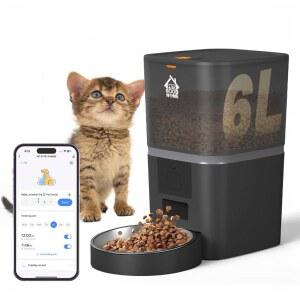 컨트롤이 WIFI 공급 자동 매일 디스펜서 10끼 최대 장치 스케줄링 사료 전원 고양이 SMART 6L 블랙 반려동물 이중 있는 급식기
