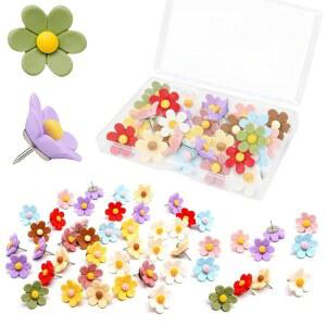 VNFLICK 꽃 푸시 핀 - 코크 보드 벽 게시판 여행 지도 사진 홈 오피스 용품 액세서리용 귀여운 장식용 컬러풀 엄지 압정 50개
