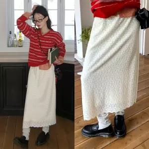 [모코블링] 레이스 밴딩 롱스커트 #플라워스커트 #밴딩스커트 #롱스커트 #레이스스커트 #데이트룩 #기모안감 #겨울스커트