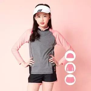 보리보리 여아동 배색 나그랑 래쉬가드상하수모SET BEG-R690P