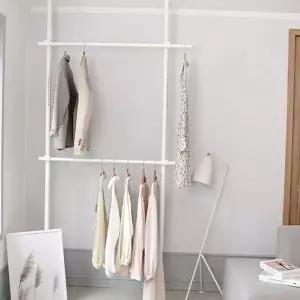 2단 행거 다용도 이동식 인테리어 기둥식 행거 드레스룸 조립 세탁실 정리대 붙박이 침실