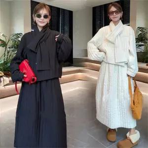 누빔 투피스 세트 상하복 가을 겨울  빅사이즈 얇은 스커트 스타일