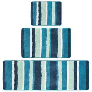 욕실 배니티용 마이크로파이버 폴리에스터 스파 러그 디자인 세트 3가지 사이즈 청록색 i#e#s: 미끄럼 방지 ^^ 물 흡수성 세탁기 세척 가능 부드러운 플러시 액센트 매트 욕조/샤워기 :i#e#s