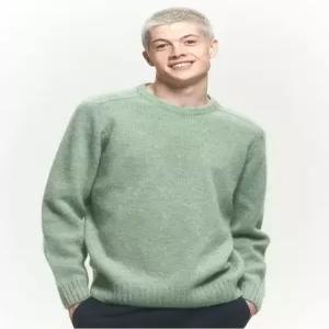 [국내백화점]  헤지스 맨 [24FW] [셔틀랜드 울] 라이트그린 쉐기독 크루넥 니트 HZSW4D407E1 부드럽고 편안