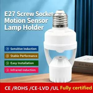 4x E27 모션 센서 소켓 어댑터 자동 켜짐꺼짐 황혼새벽까지 배선 필요 없음 LEDCFL 전구를 스마트 조명으로