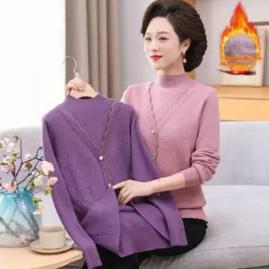 엄마 겨울옷 페이크 투피스 기모 스웨터 4컬러