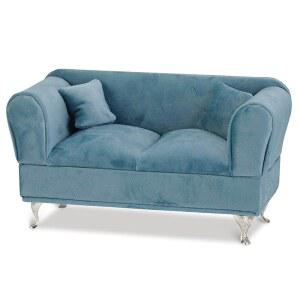 히미티미 오픈형 소파 보석함, 빈티지 미니어처 벨벳 보석함 귀걸이 팔찌 보관함 인형의 집 액세서리 (A, Blue)