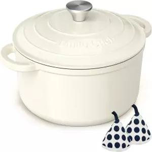 에나멜 주철 더치 오븐 - 뚜껑과 면 포트홀더가 있는 우마이트 셰프 5QT 냄비 빵 굽기 브레이징 스튜