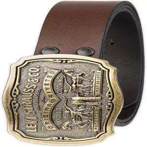 리바이스 남성 u2019s 가죽 진 벨트와 탈부착 가능한 플라크 버클 - 빅 카우보이 벨트