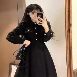 여자 겨울 치마 빈티지 빅사이즈 블랙 슬림핏 A라인 원피스 추동 코듀로이 긴팔 원픽4