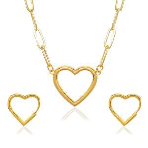 여성용 골드 도금된 Dthdrh 2pcs 하트 귀걸이 및 목걸이 주얼리 세트 925 스털링 실버 14k 도금 방수 경량 트렌디한 선물