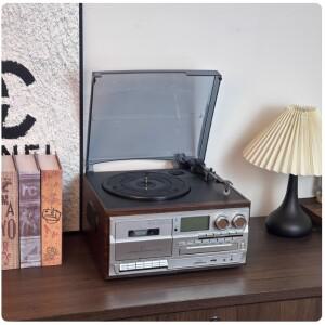 레트로 바이닐 레코드 플레이어 다기능 CD 블루투스 스피커 카세트 USB 플래시 드라이브 라디오 - 빈티지